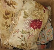 A collection of Aubusson cushions and Kilim rug