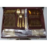 A service of Bestecke Solingen gold-plated cutlery, cased Case 45cm