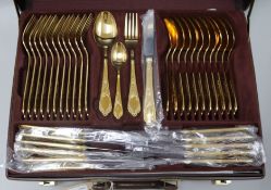 A service of Bestecke Solingen gold-plated cutlery, cased Case 45cm