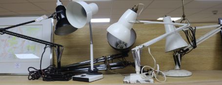 Five Anglepoise lamps, various, including two by Herbert Terry and one with clamp