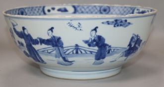 A 17th century blue and white Romance of The western Chamber bowl D.28cm
