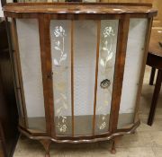 A 1950's walnut display cabinet, W.3ft 5in.