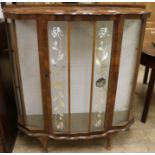 A 1950's walnut display cabinet, W.3ft 5in.