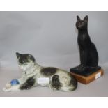 A Sitzendorf cat, 31cm. and an Egyptian style resin cat