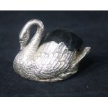 An Edwardian novelty silver mounted pin cushion, modelled as a swan, Levi & Salaman, Birmingham,