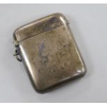 A George V silver vesta case, Mappin & Webb, Birmingham, 1913, with engraved inscription.