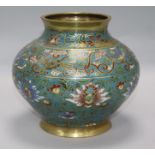 A Japanese champleve enamel vase 18.5cm.