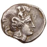 Lucania, Thourion. Silver Double Nomos (15.23 g), ca. 400-350 BC. Head of Athena right, wearing