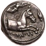 Sicily, Entella. Silver Tetradrachm (17.59 g), ca. 407-398 BC. Siculo-Punic issue. 'QRTHDST' (Neo-