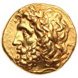 Calabria, Taras. Gold Stater (8.55 g), ca. 276-272 BC. Nikar…, magistrate. Laureate head of Zeus