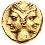 Bruttium, Carthaginian occupation. Electrum 3/8 Shekel (2.69 g), ca. 216-211 BC. Janiform female