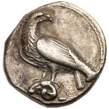 Bruttium, Kroton. Silver Nomos (7.32 g), ca. 425-350 BC. Eagle standing left, head right, on ram's