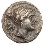 Bruttium, The Bretti. Silver Drachm (4.25 g), 216-214 BC. Second Punic War issue. Diademed and