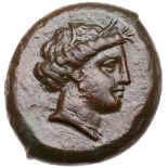 Sicily, Aitna. Æ Trias (5.92 g), early-mid 4th century BC. [AITN]A, head of female right, wreathed