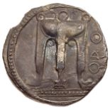 Bruttium, Kroton. Silver Nomos (6.85 g), ca. 480-430 BC. QPO (retrograde), tripod, legs