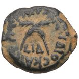 Judaea, Procuratorial. Antoninus Felix. Æ Prutah (2.56 g), 52-59 CE. Jerusalem, RY 14 of Claudius (