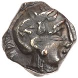 Philistia, Uncertain mints. Silver Obol (0.77 g), mid 5th century-333 BC. Imitating Athens. Helmeted