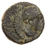 Judaea, Herodian Kingdom. Agrippa II, with Domitian. Æ 11 (1.63 g), ca. 50-100 CE. Caearea Maritima,
