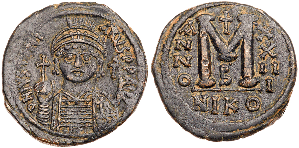 Justinian I. Æ follis (19.75 g), 527-565. Nicomedia, RY 23 (549/50). D N IVSTINI-ANVS PP AVG,