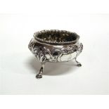 A VICTORIAN SILVER SALT by Francis Powell, London 1852, of cauldron form, embossed with roses and