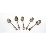 A COLLECTION OF FIVE SILVER 18TH/19TH CENTURY OLD ENGLISH PATTERN TABLESPOONS makers mark 'H.G.'