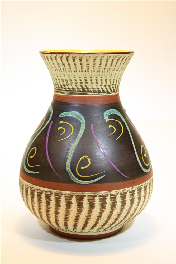 FIVE WEST GERMAN VASES BY BAY KERAMIK the largest piece a jug with band of 'Fat Lava' glaze 31cm - Image 5 of 6