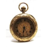 AN 18 CARAT GOLD FOB WATCH with a keyless wound movement, 3.3cm diameter, 31g inclusive of movement