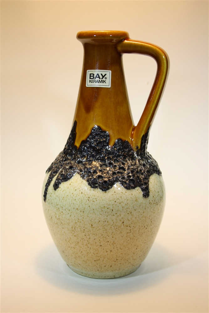FIVE WEST GERMAN VASES BY BAY KERAMIK the largest piece a jug with band of 'Fat Lava' glaze 31cm - Image 2 of 6