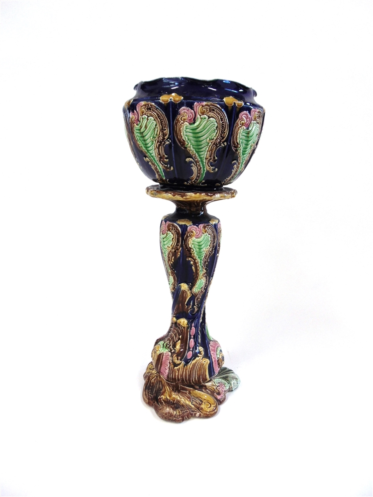 A VICTORIAN CERAMIC JARDINIERE ON STAND 86cm high, together with another jardiniere - Image 3 of 3