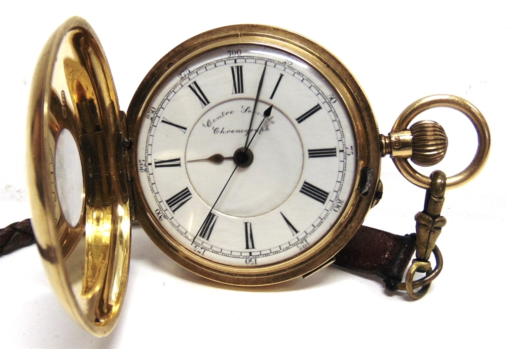 ANONYMOUS, AN 18 CARAT GOLD HALF HUNTER POCKETWATCH with stopwatch action, circa 1900, hallmarked