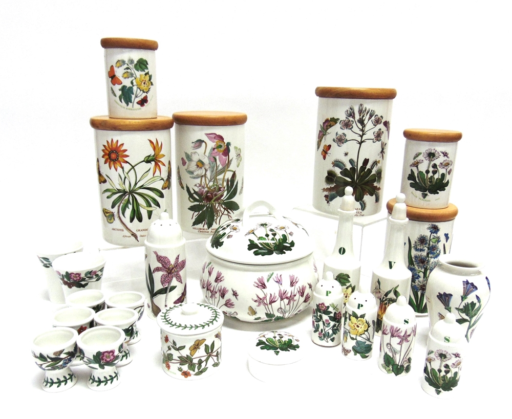 A COLLECTION OF PORTMERION 'BOTANIC GARDEN' including six assorted storage jars, two pairs of salt
