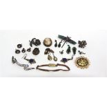 A QUANTITY OF JEWELLERY including some silver and some marcasite set, also a cameo brooch