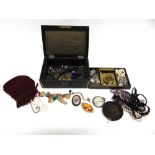 A COLLECTION OF COSTUME JEWELLERY and some timepieces, in jewellery case