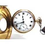 ANONYMOUS, AN 18 CARAT GOLD HALF HUNTER POCKETWATCH Chester 1892, the white enamel dial with black