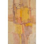 MARJORY MUGGLETON (BRITISH, B.1922) Abstract in yellows, creams and pinks, oil on board, signed with