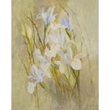 MARJORY MUGGLETON (BRITISH, B.1922) Orchids, oil on board, signed lower right, 76cm x 61cm,