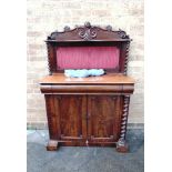 A VICTORIAN MAHOGANY CHIFFONIER with single drawer and cupboard under, the backrest with an inset