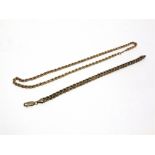 A 9 CARAT GOLD CHAIN of hollow rope links, 40cm long; with a similar two row 9 carat gold