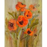 MARJORY MUGGLETON (BRITISH, B.1922) Poppies, oil on board, signed lower right, 76cm x 61cm,