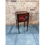 A SMALL EDWARDIAN INLAID MAHOGANY DISPLAY CABINET with bevelled glass panels raised on four tapering