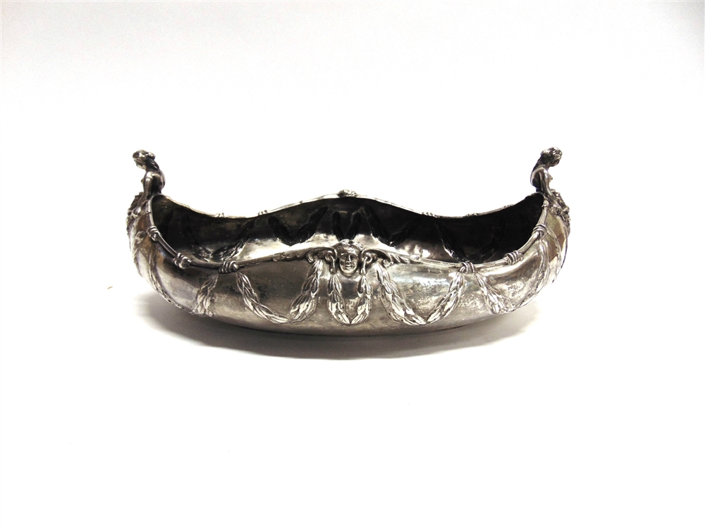 A SILVER FRUIT BOWL bearing marks for William Frisbee, London 1806, of oval outline with female