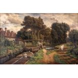 BRITISH SCHOOL (LATE 19TH CENTURY) Opening the Lock Gates, a canal scene, oil on canvas, unsigned,