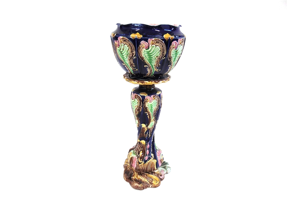 A VICTORIAN CERAMIC JARDINIERE ON STAND 86cm high, together with another jardiniere - Image 2 of 3