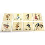 A GROUP OF EIGHT 'ALICE IN WONDERLAND' TILES reproduced from a C F A Voysey design, 15.5cm square