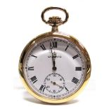 A GARRADS OPEN FACED GOLD PLATED QUARTZ POCKET WATCH inscribed, with a small quantity of jewellery