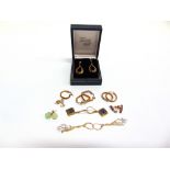 A COLLECTION OF EARRINGS some stone set, all marked '375', 17g gross, eight pairs and a single