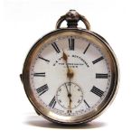 A CONTINENTAL CASED OPEN FACED POCKETWATCH stamped '935', signed W.E. Watts, Nottingham, 'The