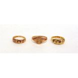 AN 18 CARAT GOLD RING 2g gross; a 15 carat gold ring, 1.9g gross; and a 9 carat gold signet ring,