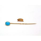 A TURQUOISE SET STICKPIN together with the (cut) central section of a ring with a small star set