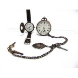 A SILVER HALF HUNTER STYLE WRIST WATCH London import marks 1924, the four piece hinged case